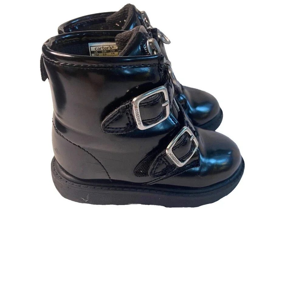 Carter's Little Girls Black Combat High Top Zipper Heart Boots Toddler -Size 7M